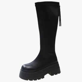Stivali Donna Moda Trendy con Zip, Suola Spessa & Comfort Extra sopra il Ginocchio - Nero - Boots & Shoes comfort donna extra ginocchio Linen moda shoes shoes for women Solid sopra spessa Women - Concept Palermo
