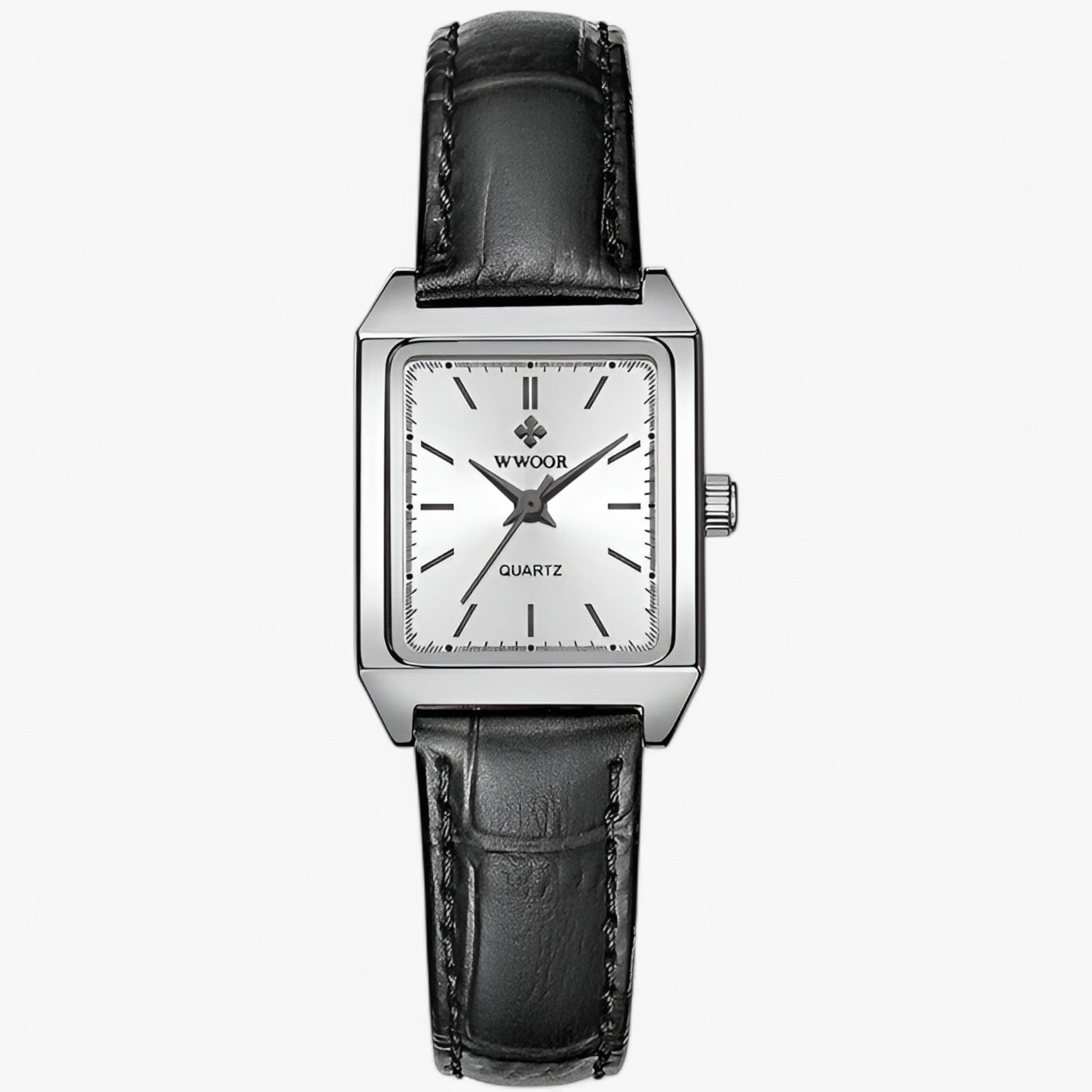 Orologio Rettangolare Lusso Donna con Diamanti, Elegante e Brillante - Pelle bianca nera - diamanti orologio orologio rettangolare rettangolare watch for women watches - Concept Palermo