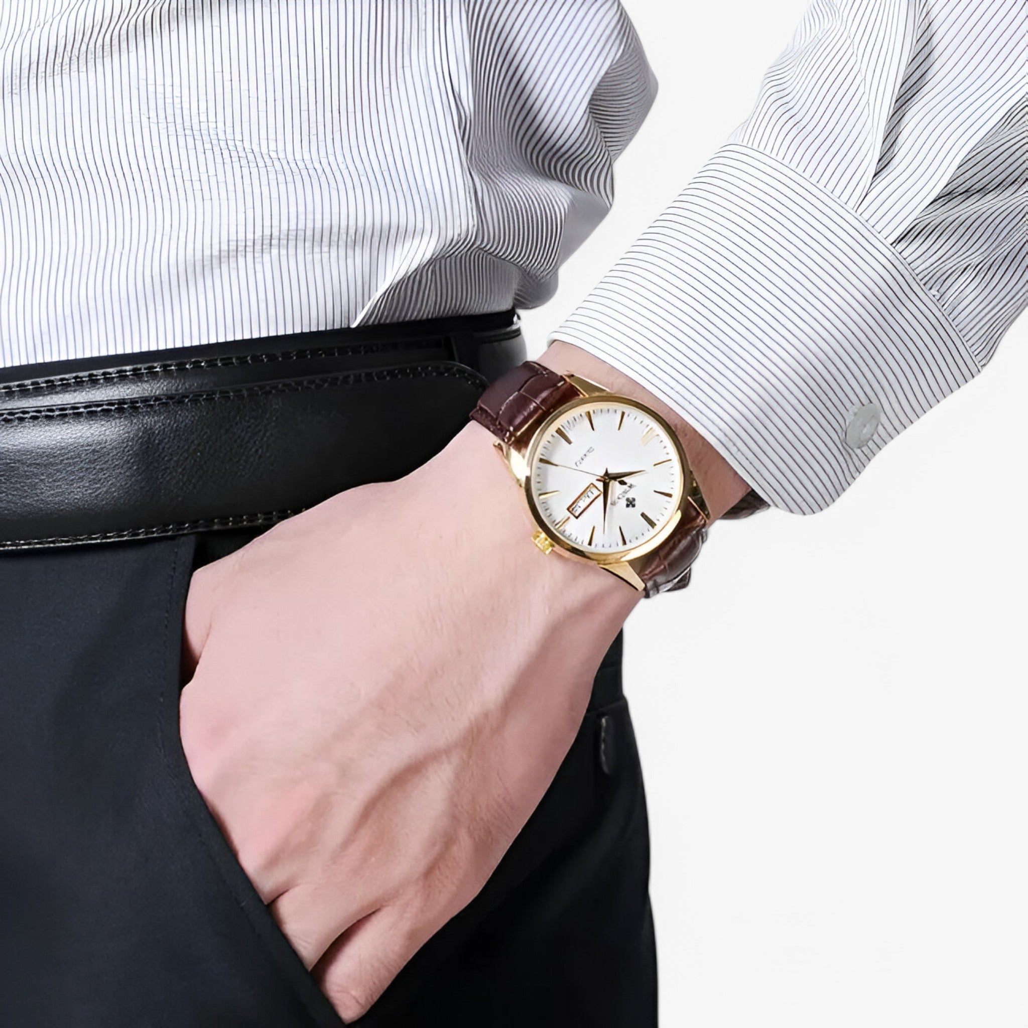 Orologio Uomo Classico Elegante con Cinturino in Vera Pelle Marrone, Cassa Sottile - - accessoires horloges orologio orologio pelle pelle watches - Concept Palermo