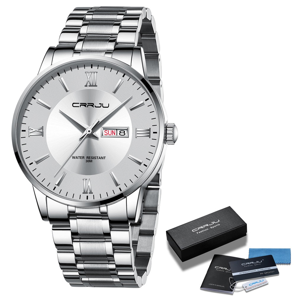 Orologio sportivo impermeabile di lusso CRRJU - Bianco argento - all crrju Horloges impermeabile new arrival new_for_google_may orologio orologio sportivo sportivo watches - Concept Palermo