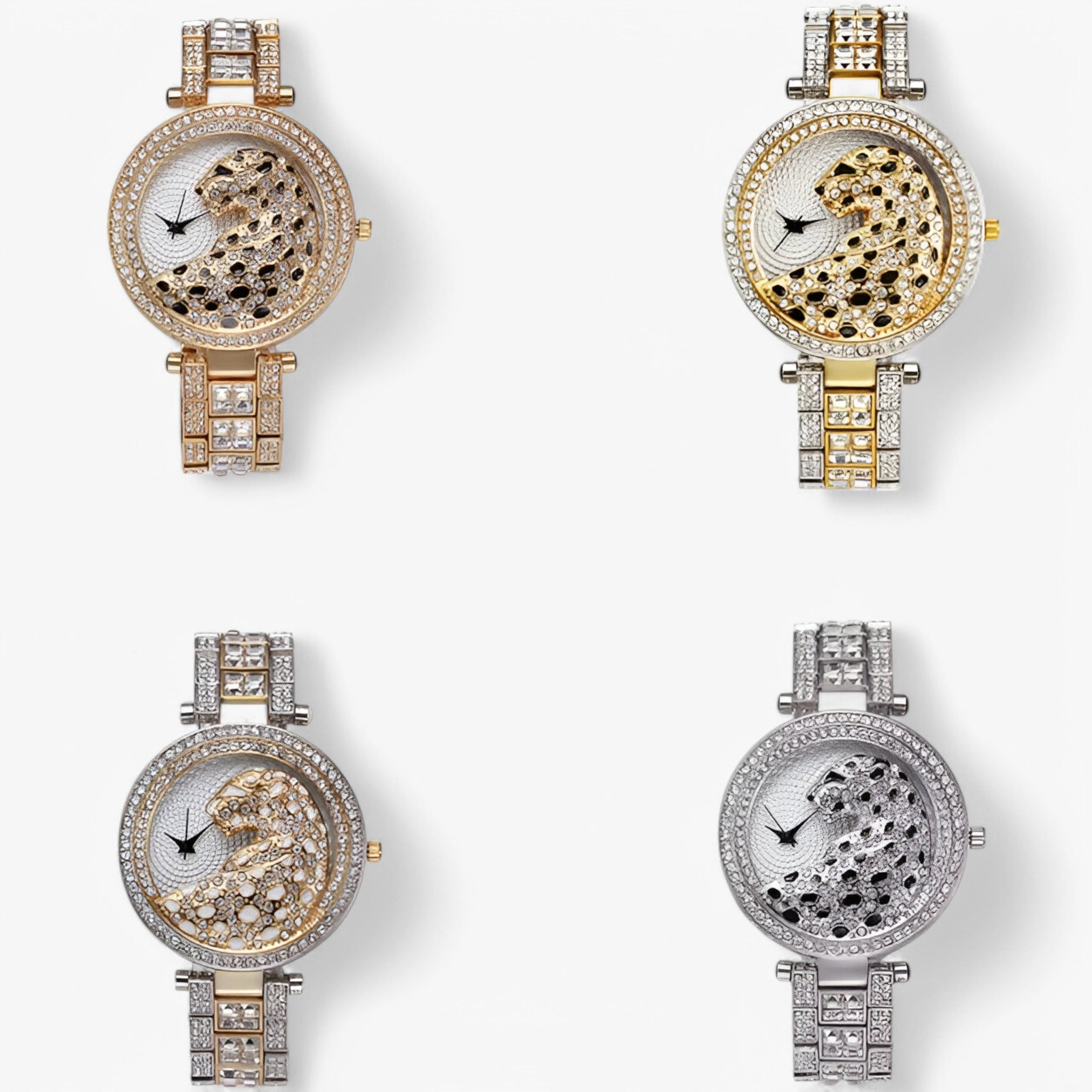 Orologio al Quarzo Dorato con Brillantini e Motivo Leopardo - - brillantini female watch leopardo motivo orologio orologio quarzo quarzo watch for women watches - Concept Palermo