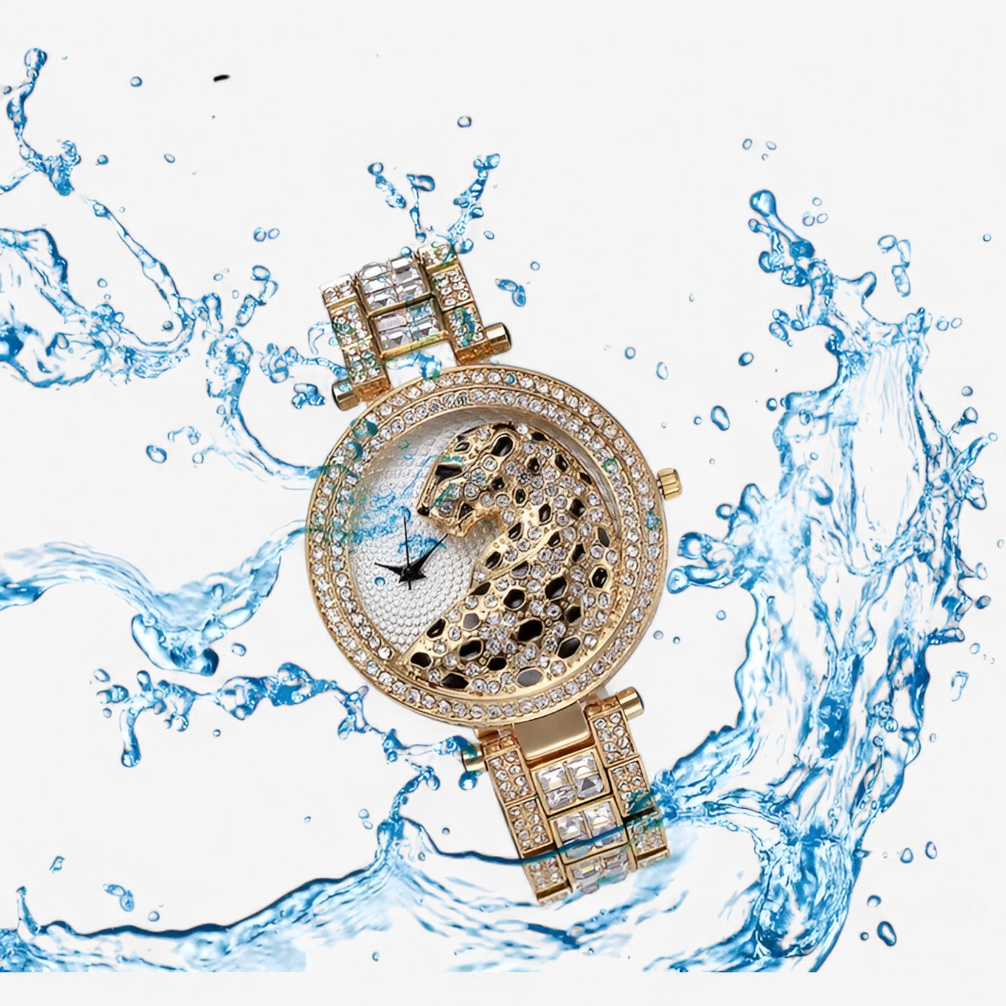 Orologio al Quarzo Dorato con Brillantini e Motivo Leopardo - - brillantini female watch leopardo motivo orologio orologio quarzo quarzo watch for women watches - Concept Palermo