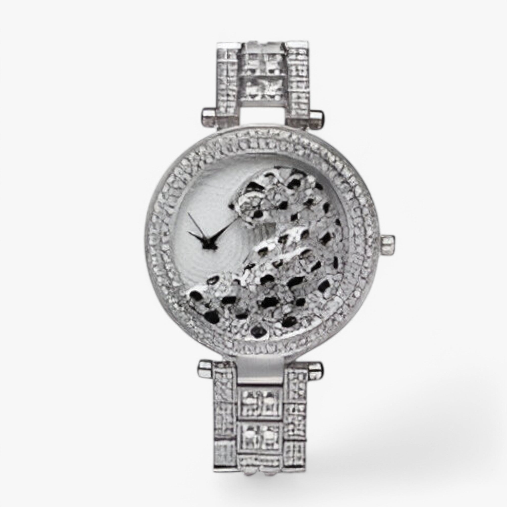Orologio al Quarzo Dorato con Brillantini e Motivo Leopardo - Argento argento - brillantini female watch leopardo motivo orologio orologio quarzo quarzo watch for women watches - Concept Palermo
