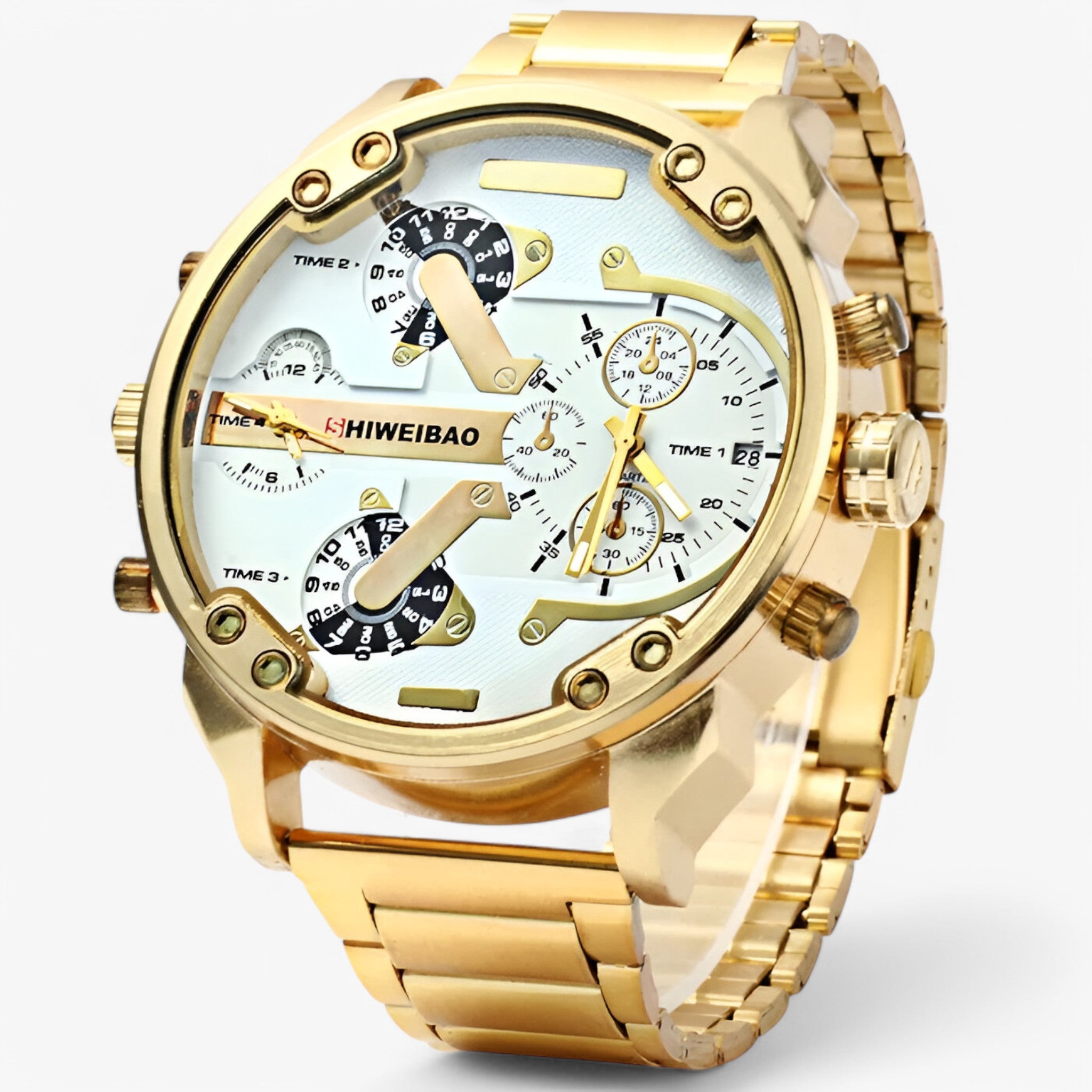 Orologio di Lusso in Acciaio Dorato a Doppio Fuso Orario - - accessoires acciaio doppio fuso horloges orario orologio orologio acciaio watches - Concept Palermo