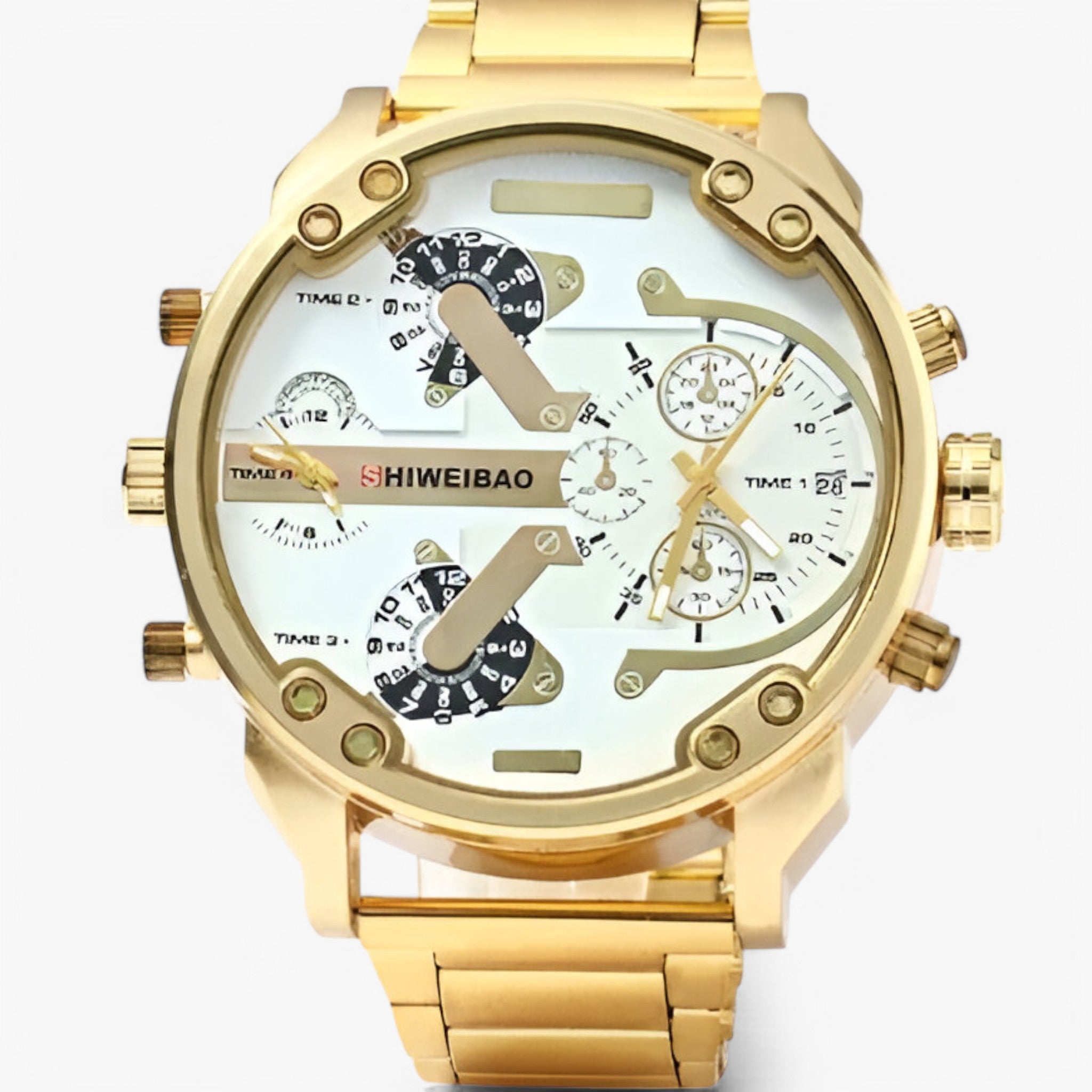 Orologio di Lusso in Acciaio Dorato a Doppio Fuso Orario - bianco - accessoires acciaio doppio fuso horloges orario orologio orologio acciaio watches - Concept Palermo
