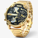 Luxe horloge van verguld staal met dubbele tijdzone