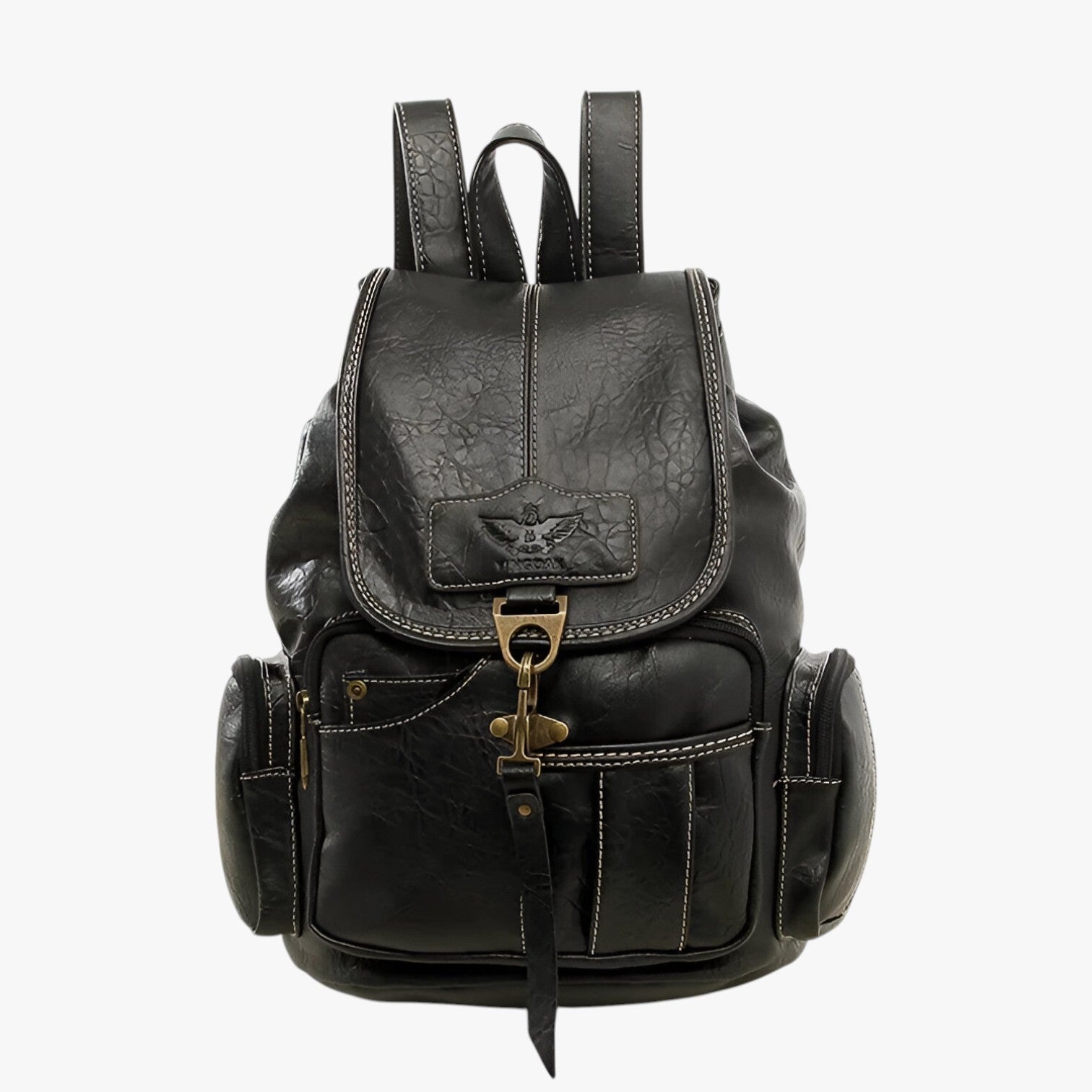 Zaino scolastico vintage spazioso in pelle PU nera Donna - Nero - Backpacks Bags donna nera pelle scolastico spazioso vintage women bags Women's handbags zaino - Concept Palermo