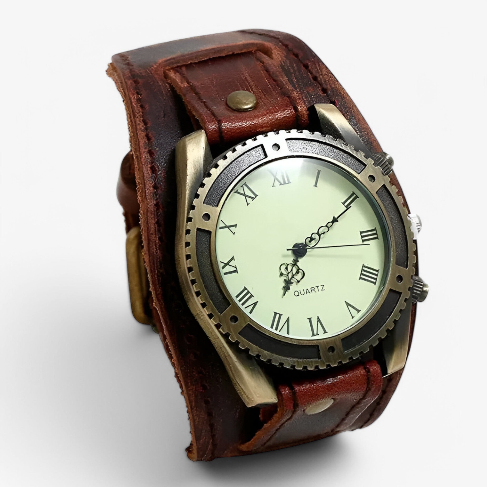 Orologio Uomo Vintage in Pelle Marrone, Quadrante Numeri Romani Classico - marrone retrò - accessoires horloges numeri orologio orologio vintage pelle romani vintage watches - Concept Palermo