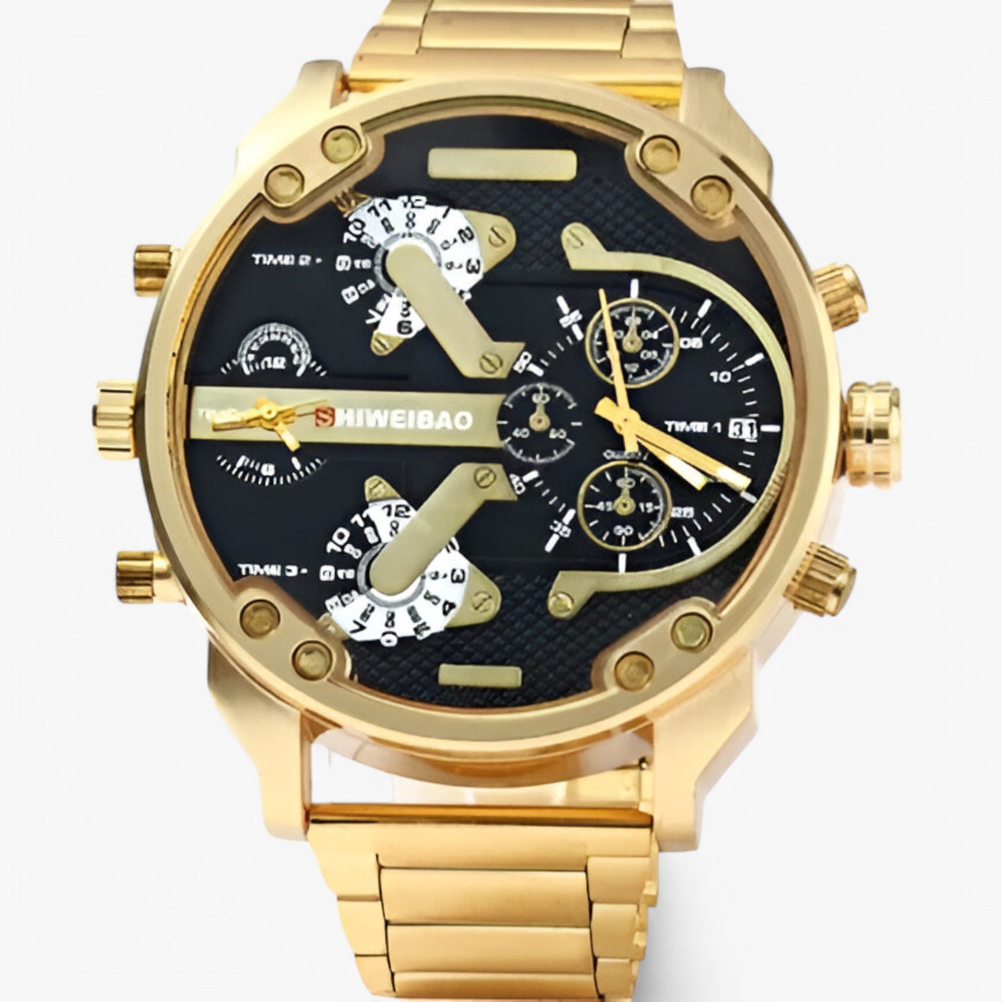 Orologio di Lusso in Acciaio Dorato a Doppio Fuso Orario - nero - accessoires acciaio doppio fuso horloges orario orologio orologio acciaio watches - Concept Palermo