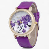 Elegant herenhorloge met kwartsuurwerk en bruine leren band met bloemenmotief