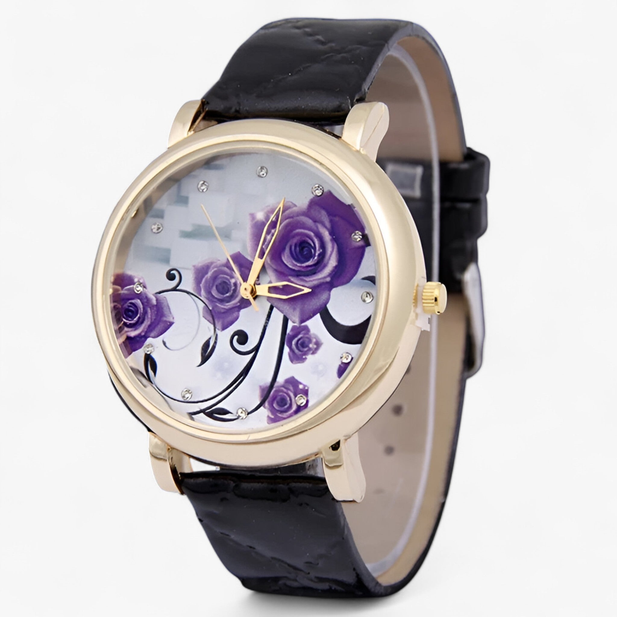 Orologio Uomo Elegante al Quarzo con Cinturino in Vera Pelle Marrone Floreale - black - cinturino female watch floreale orologio orologio quarzo pelle quarzo uomo watch for women watches - Concept Palermo