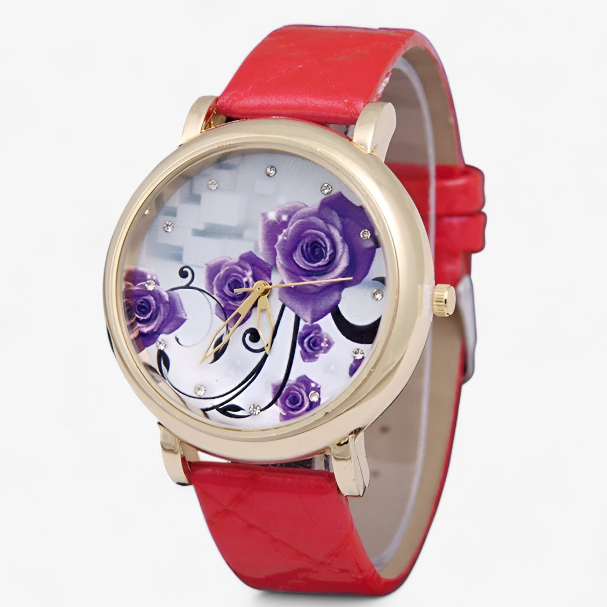 Orologio Uomo Elegante al Quarzo con Cinturino in Vera Pelle Marrone Floreale - Red - cinturino female watch floreale orologio orologio quarzo pelle quarzo uomo watch for women watches - Concept Palermo