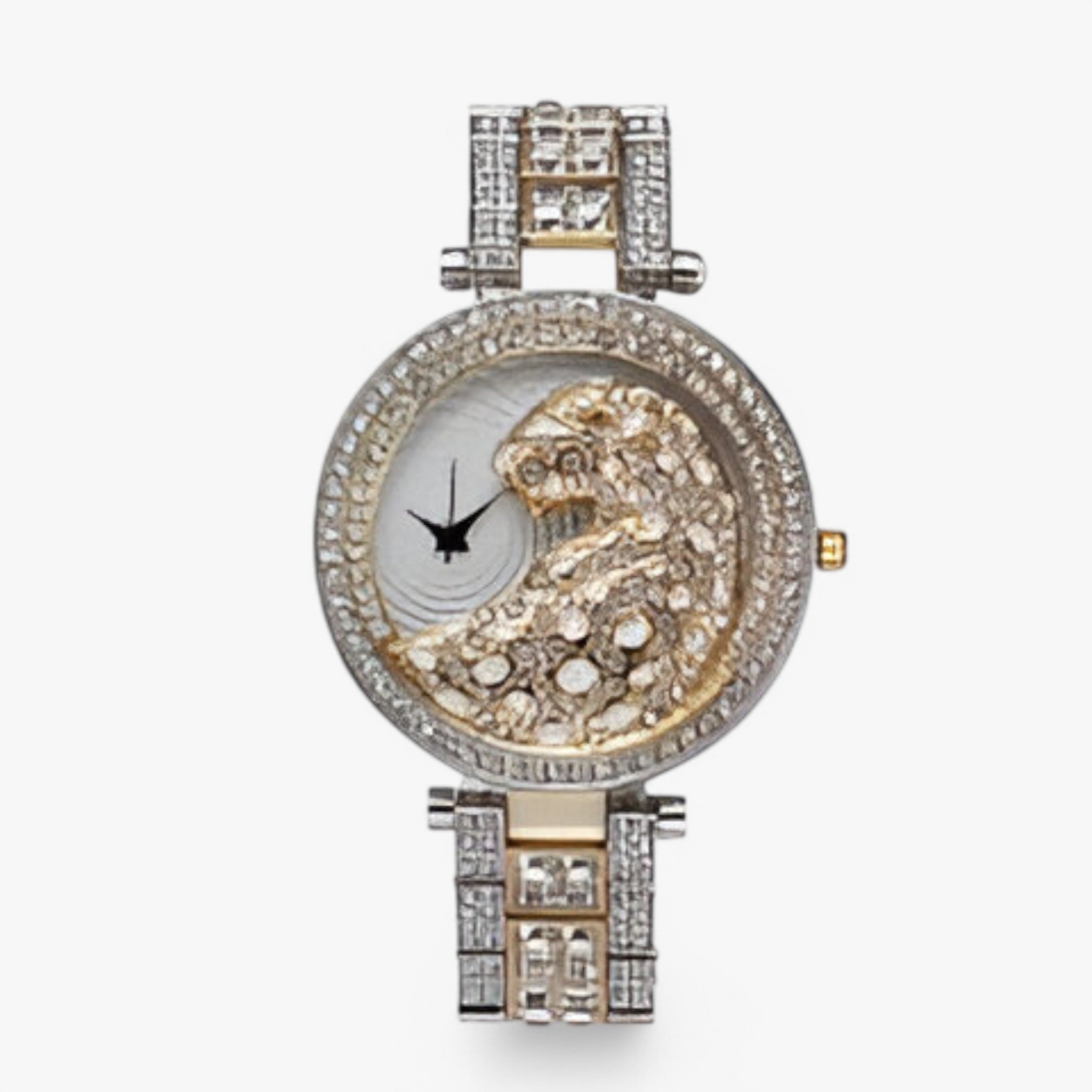 Orologio al Quarzo Dorato con Brillantini e Motivo Leopardo - Oro argento bianco - brillantini female watch leopardo motivo orologio orologio quarzo quarzo watch for women watches - Concept Palermo