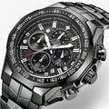 Reloj deportivo de lujo para hombre en acero negro elegante, cronógrafo impermeable