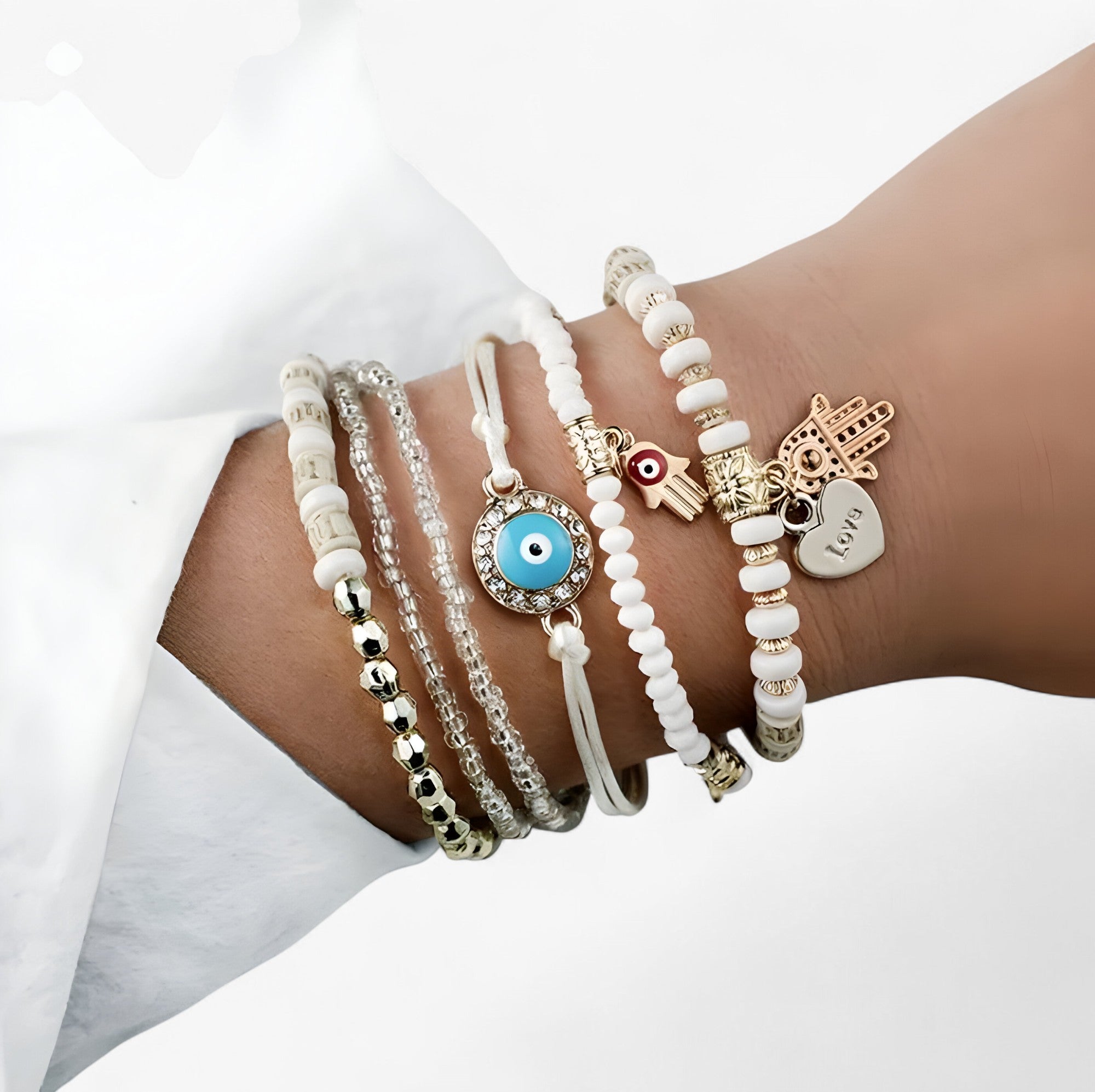 Braccialetto di perline multi-stile Charmed Essence con accenti Mano di Fatima - - accenti braccialetto braccialetto perline CHANGE charmed essence fatima Jewellery jewelry mano - Concept Palermo