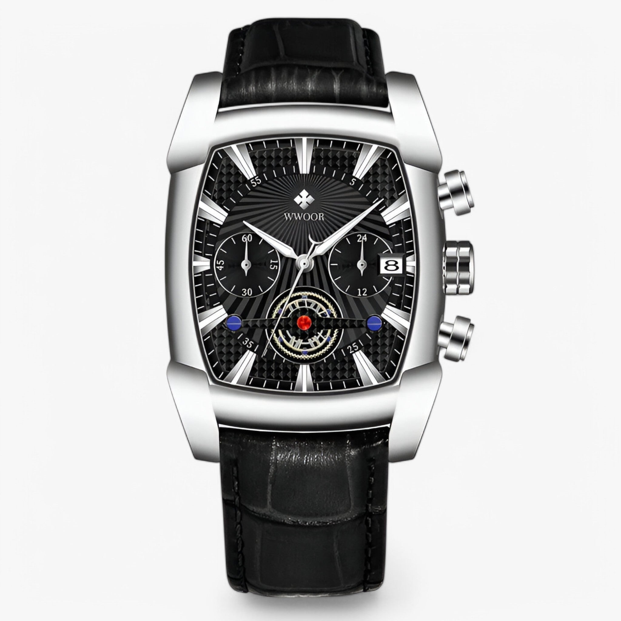 Orologio Sportivo Uomo Lusso in Pelle Nera Cronografo Impermeabile - Nero argento - accessoires horloges orologio orologio sportivo pelle sport sportivo watches - Concept Palermo