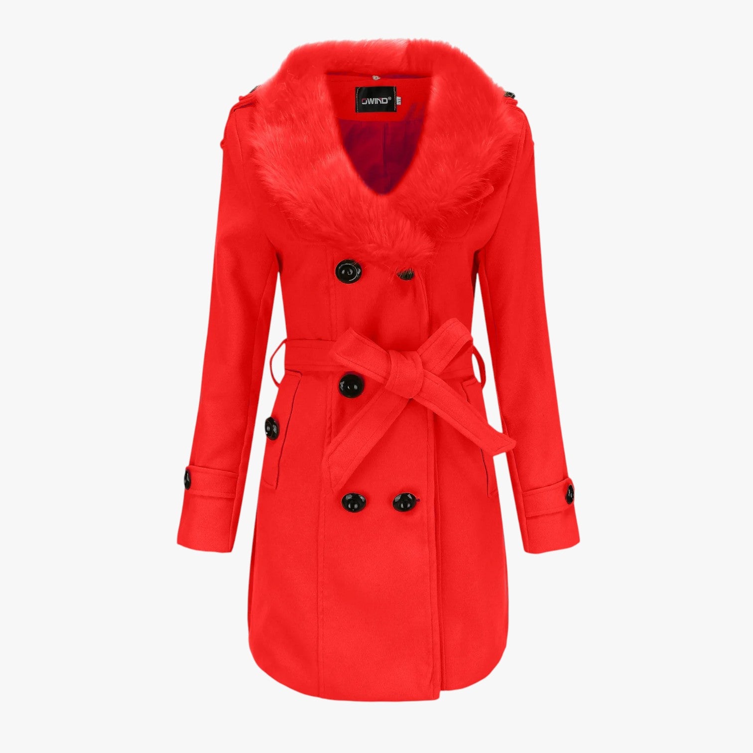 Cappotto lungo in lana con collo in pelliccia: eleganza e calore per l'inverno Donna - Rosso - calore cappotto cappotto lana coats coats for women collo donna eleganza female coat inverno lana - Concept Palermo