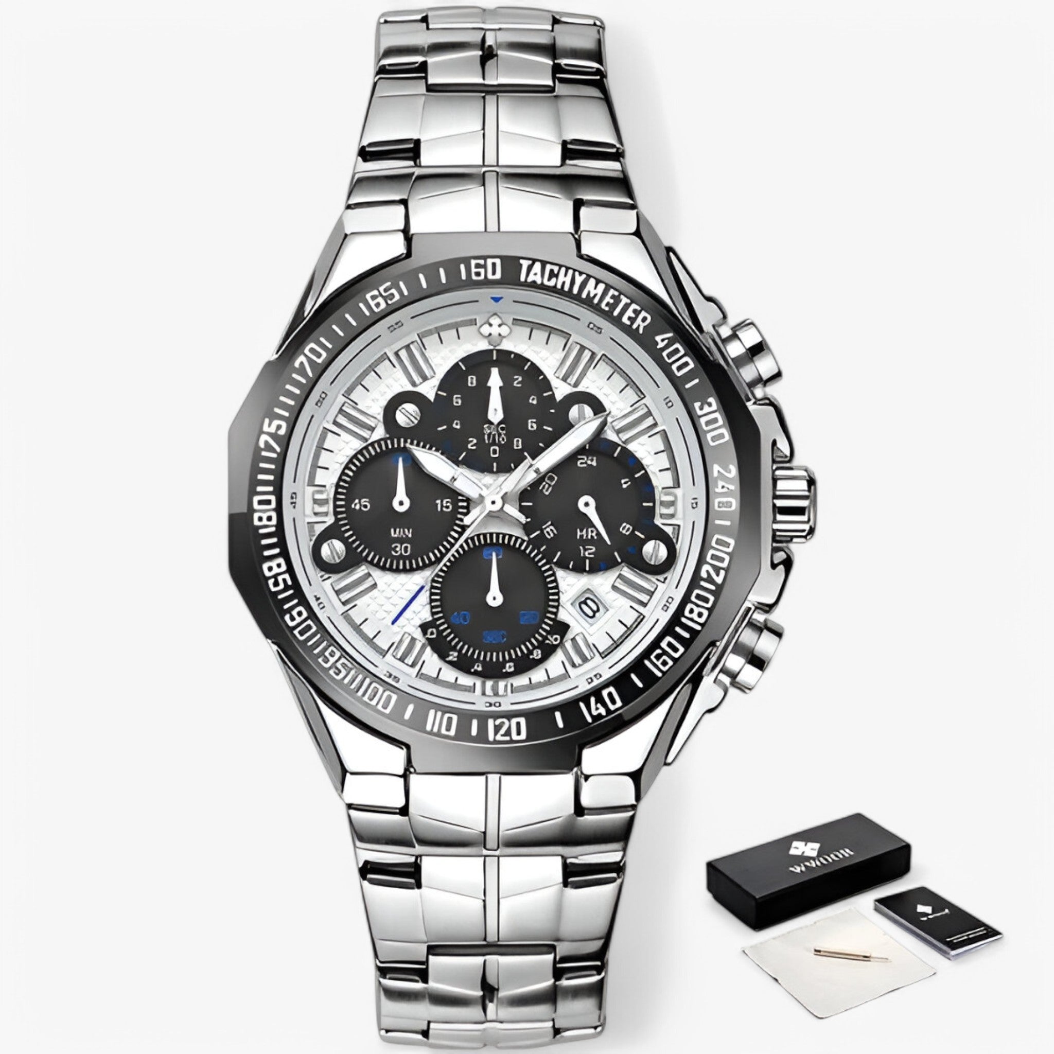 Orologio Militare Cronografo in Acciaio - argento bianco con scatola - accessoires acciaio cronografo horloges militare orologio orologio militare watches - Concept Palermo