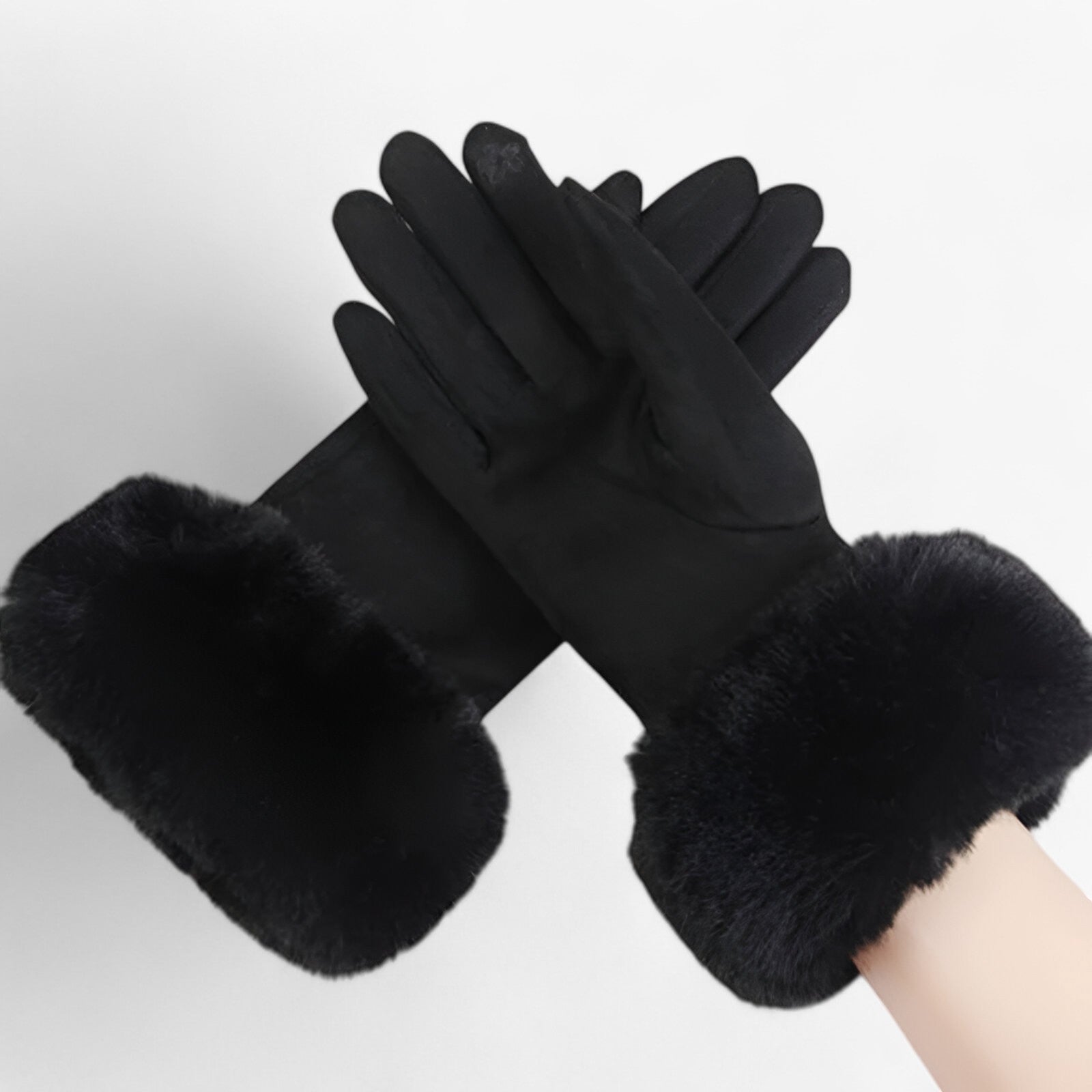Guanti Touchscreen in camoscio caldo con pelliccia sintetica Uomo - Nero Taglia unica - caldo camoscio gloves gloves & mittens guanti guanti touchscreen pelliccia sintetica touchscreen winter gloves womens fasion - Concept Palermo