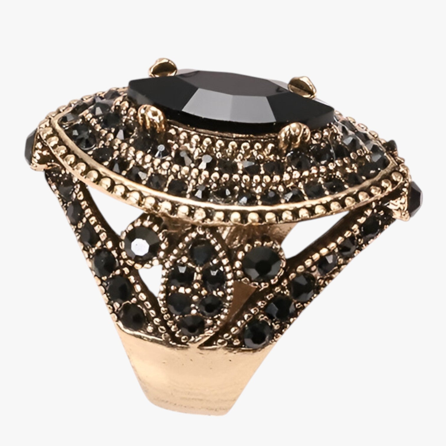 Anello Vintage Boho con Cristallo Nero Ovale da Donna - - anello anello boho boho cristallo jewelry Ring ring for women Rings vintage women ring womens ring - Concept Palermo