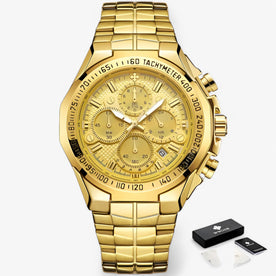 Orologio Cronografo Militare da Uomo in Acciaio Inox, Impermeabile e Resistente - oro oro con scatola - accessoires acciaio cronografo horloges Linen militare orologio orologio militare Unisex watches - Concept Palermo
