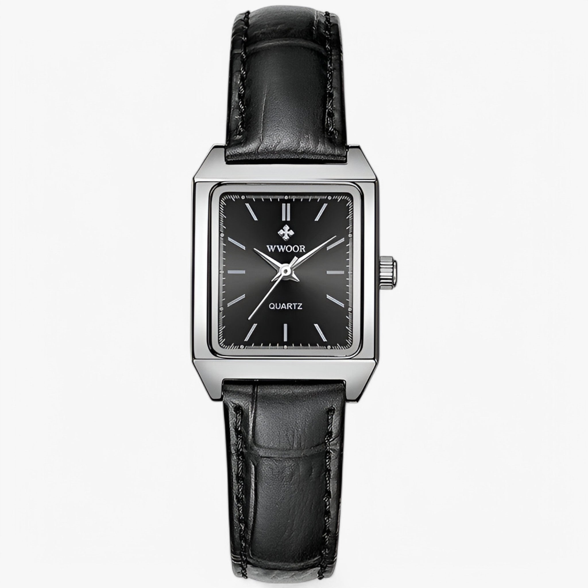 Orologio Rettangolare Lusso Donna con Diamanti, Elegante e Brillante - Pelle nera - diamanti orologio orologio rettangolare rettangolare watch for women watches - Concept Palermo