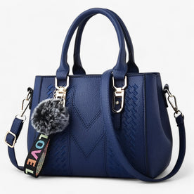 Borsa Messenger Donna Nera in Vera Pelle, Tracolla Regolabile Elegante con Pompon - blu scuro - bag bags borsa borsa messenger casual bag donna Gift Gifts for women Handbag Linen messenger pelle pompon Women women bags womens fashion - Concept Palermo