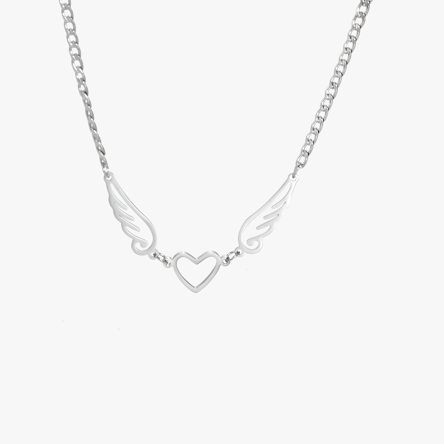 Collana in acciaio inossidabile a forma di cuore e ali d'angelo di Skyrim Lana Donna - Argento 35-40 cm - acciaio angelo collana collana acciaio cuore donna forma inossidabile Necklace NECKLACES Necklaces for Women - Concept Palermo