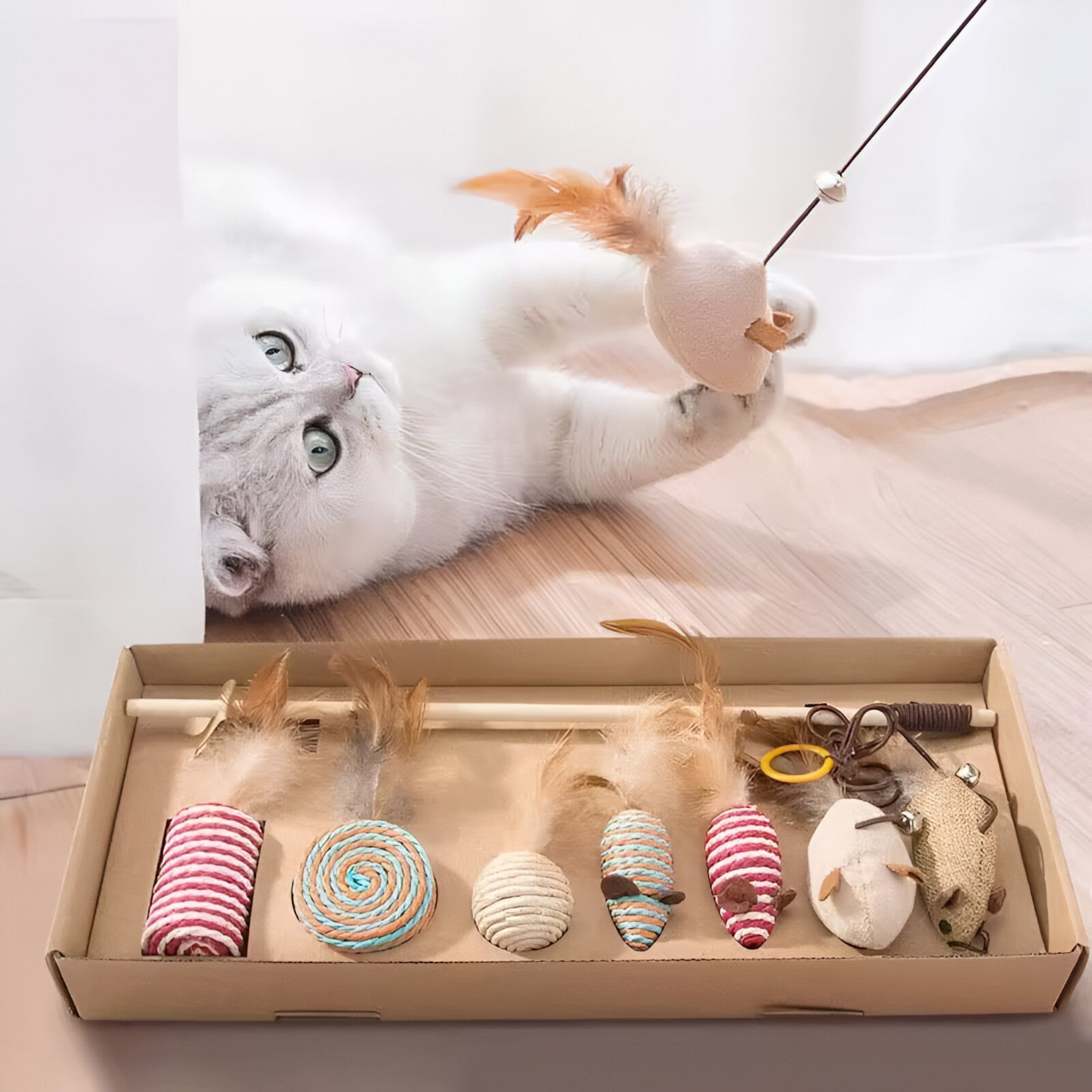 Set di Bacchette Interattive in Legno per Gatti con Molla Uomo - - bacchette bacchette interattive gatti interattive legno molla pets & supplies uomo - Concept Palermo