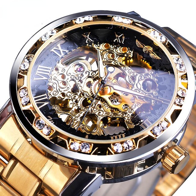 Orologio da uomo in acciaio color oro - Orologio da polso di lusso al quarzo con cinturino in acciaio regolabile