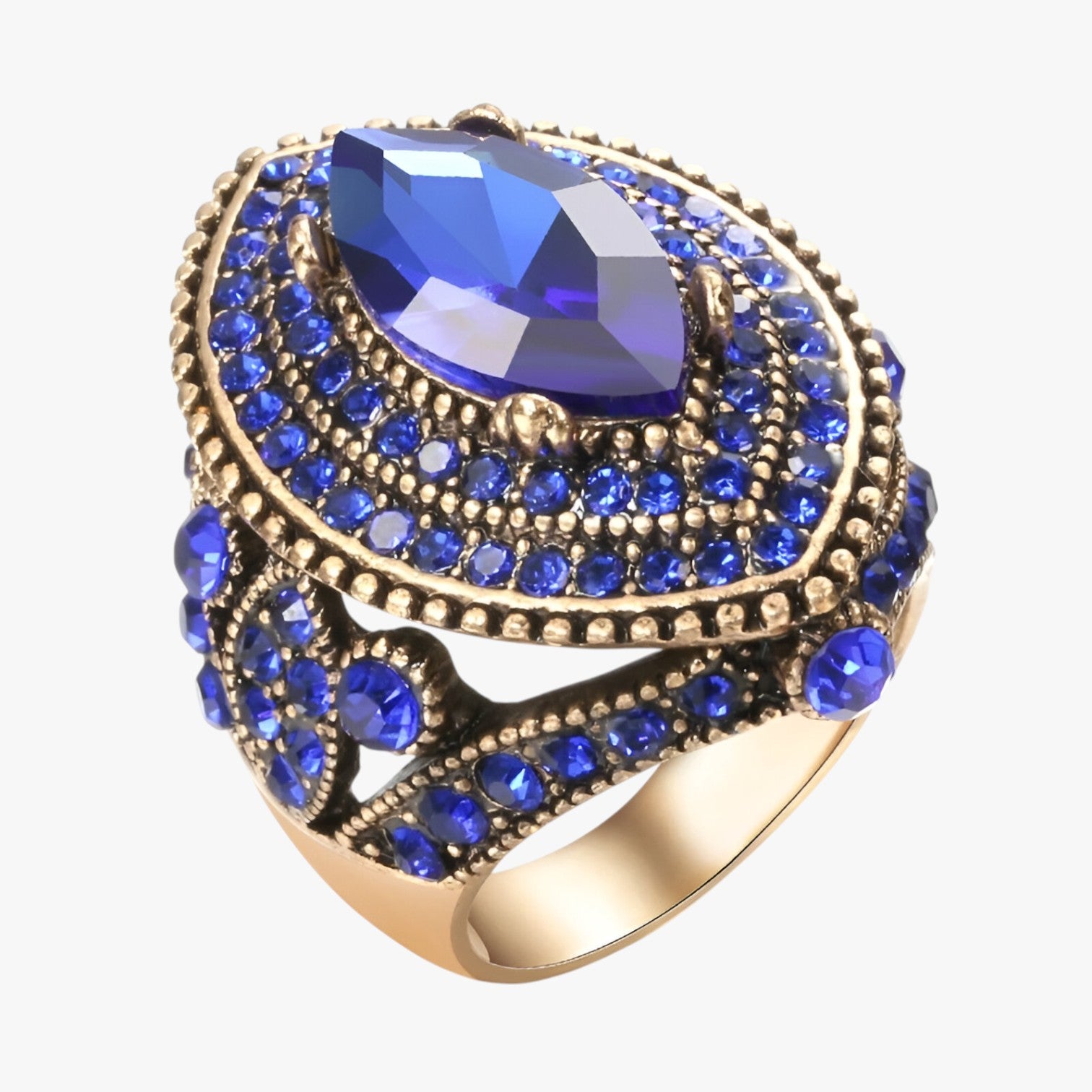 Anello Vintage Boho con Cristallo Nero Ovale da Donna - 7 Blu - anello anello boho boho cristallo jewelry Ring ring for women Rings vintage women ring womens ring - Concept Palermo