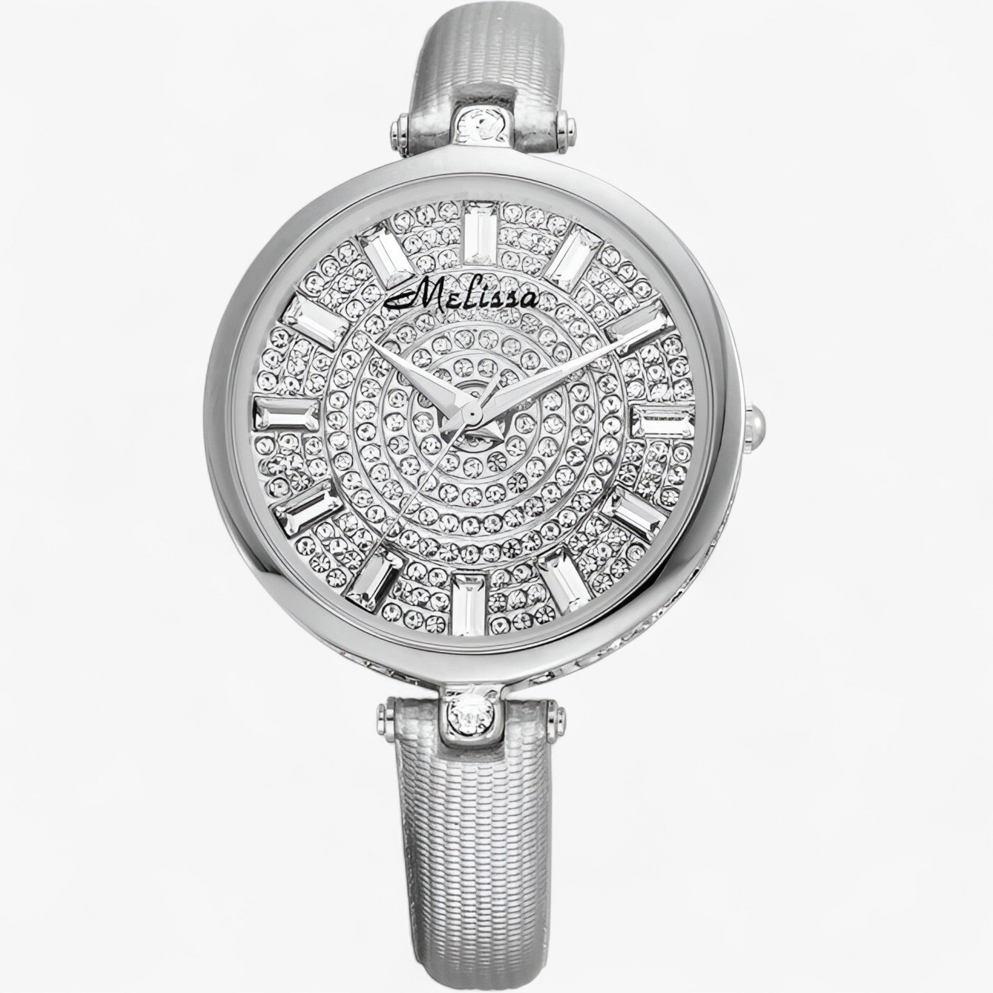 Orologio Donna Elegante al Quarzo con Cinturino in Vera Pelle Bianco e Cristalli - Grigio - accessoires cinturino cristalli horloges orologio orologio quarzo pelle quarzo watches - Concept Palermo
