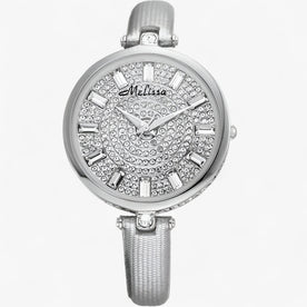 Orologio Donna Elegante al Quarzo con Cinturino in Vera Pelle Bianco e Cristalli - Grigio - accessoires cinturino cristalli horloges Linen orologio orologio quarzo pelle quarzo Unisex watches - Concept Palermo