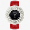 Reloj de piel con esfera negra y strass para hombre