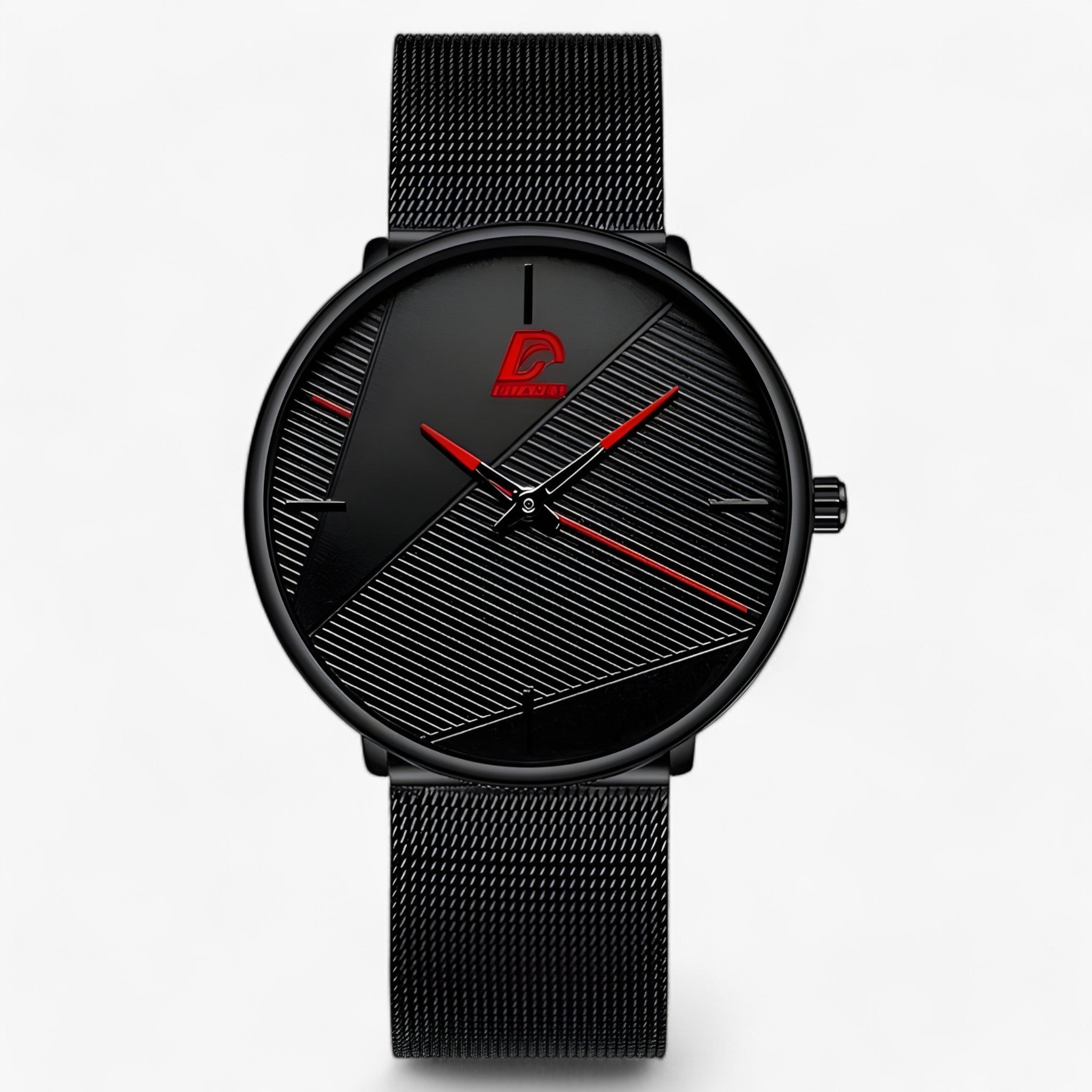 Ultra-tunn Quarzo - Minimalista e Stiloso Uomo - Mesh Nero Rosso - accessoires horloges minimalista quarzo stiloso tunn uomo watches - Concept Palermo