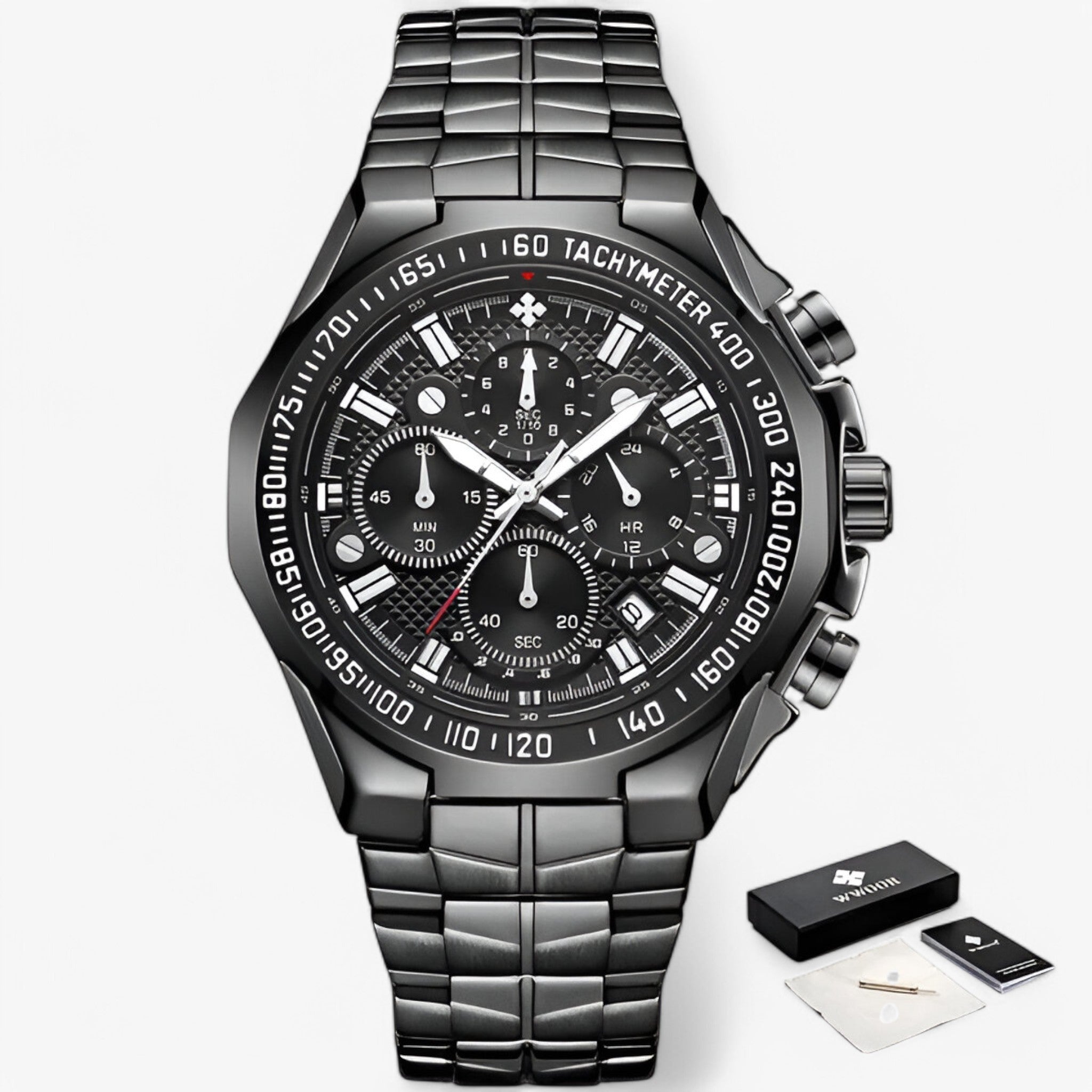 Orologio Militare Cronografo in Acciaio - nero nero con scatola - accessoires acciaio cronografo horloges militare orologio orologio militare watches - Concept Palermo