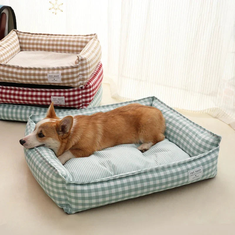 Letto per cani Fantasia a quadri beige - Morbido giaciglio - 100% Cotone