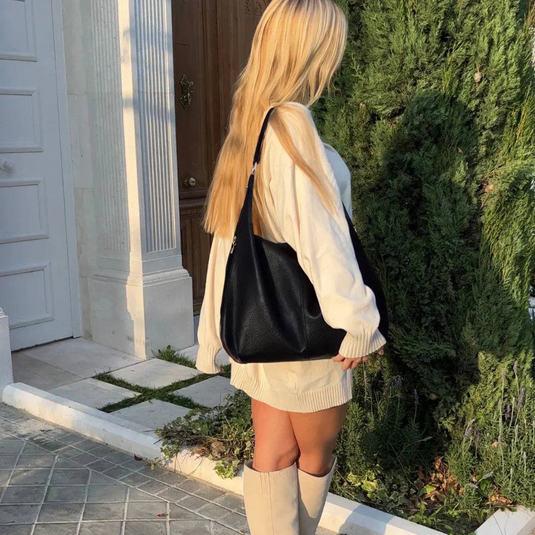 Borsa Hobo Donna Grande in Pelle Vegana Nera con Tracolla Regolabile - - Bags borsa borsa hobo donna hobo Leather Bag pelle vegana women bags - Concept Palermo