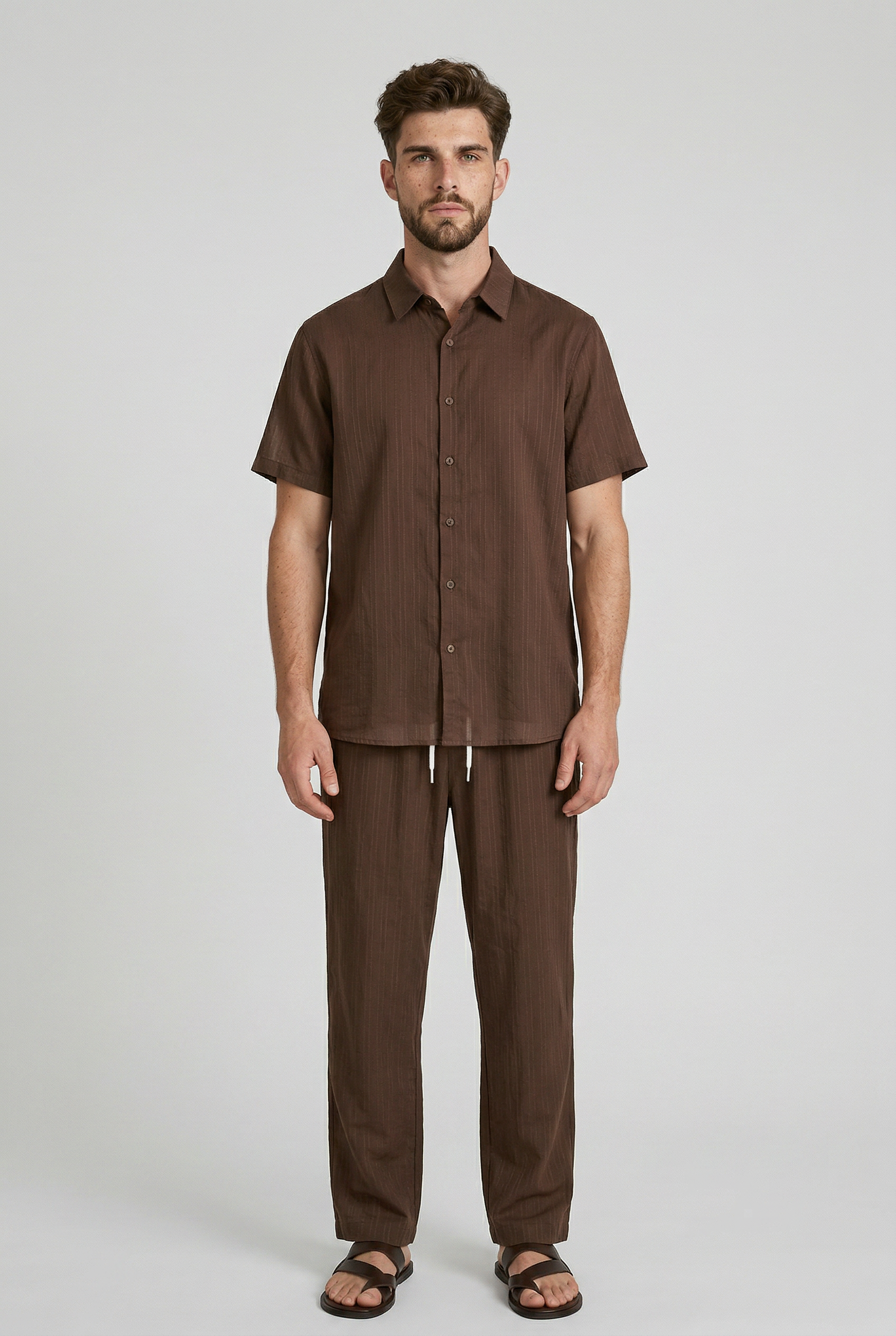 Completo Estivo Uomo Lino Casual: Camicia Maniche Corte & Pantaloni Coulisse Leggeri - - abbinati bottoni camicia completo completo composto composto corte coulisse suits suits and pants - Concept Palermo