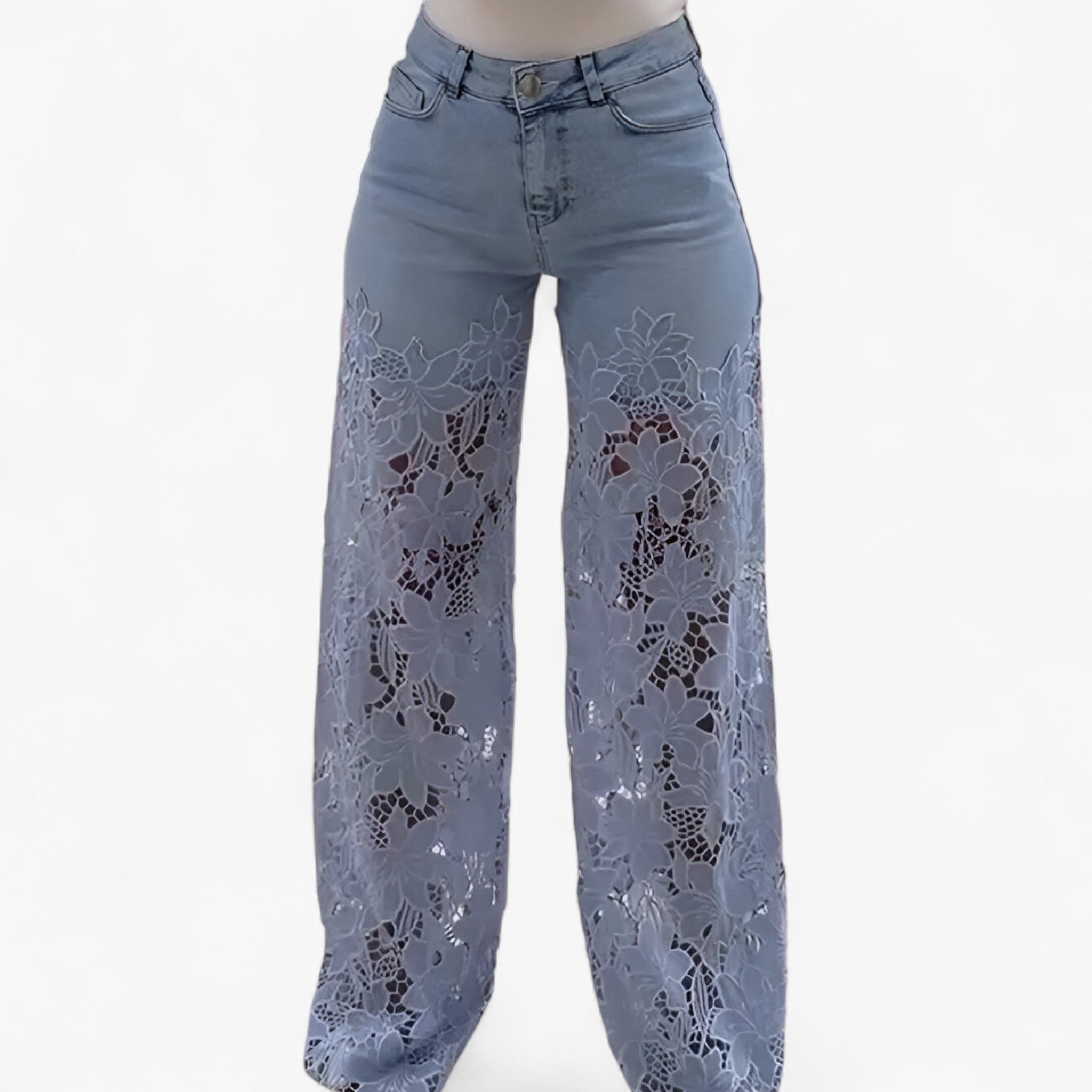 Jeans Donna in Denim con Patches Pizzo Floreale - Vestibilità Skinny - Blu chiaro - abbigliamento casual abbigliamento chic capo versatile denim donna džínové džíny jeans jeans con pizzo jeans donna jeans trendy moda femminile pantaloni in denim pants patches pizzo stile moderno - Concept Palermo