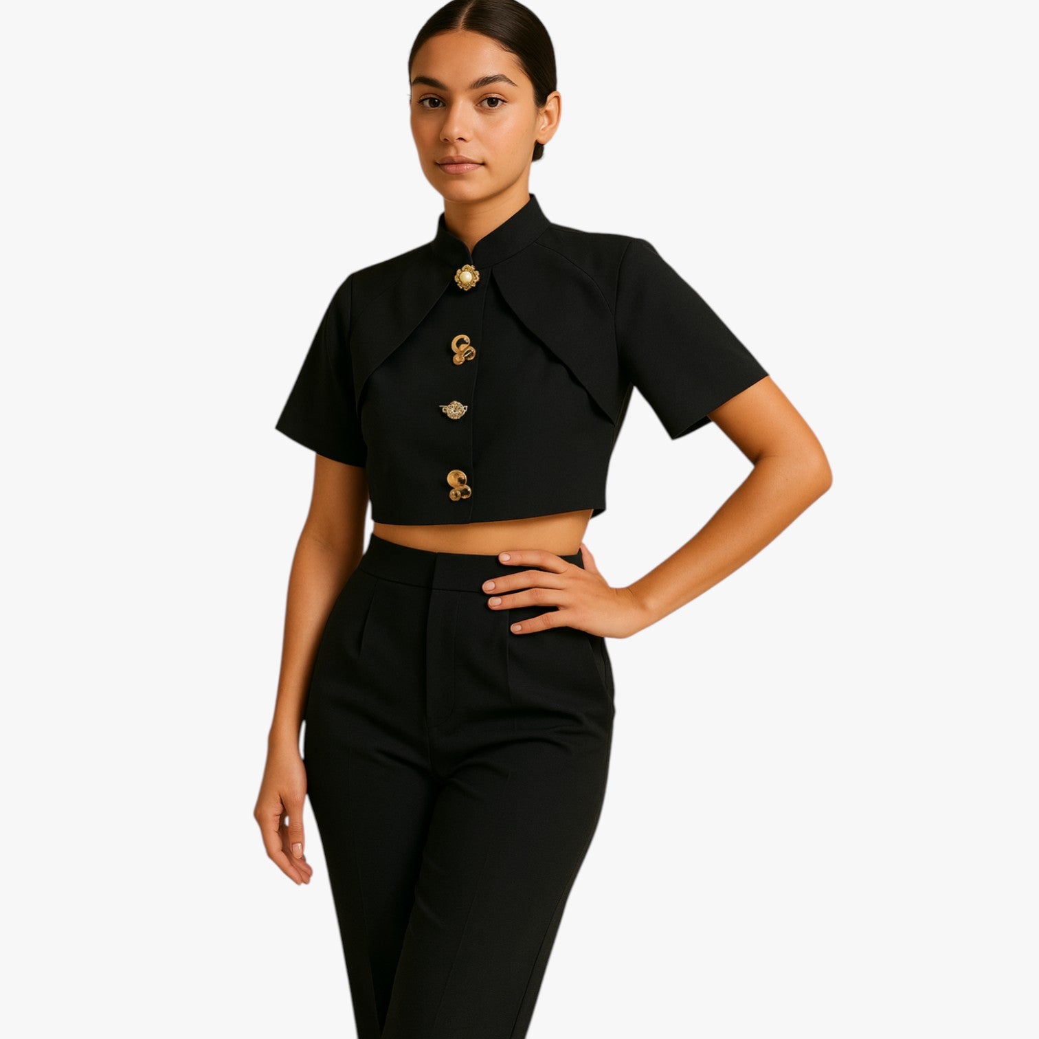Camicetta corta decorativa in metallo Donna - - Blouse blouse for women camicetta camicetta corta corta daily casual decorativa donna metallo regular fit short sleeve summer tops white women women's blouse women's top clothes woven fabric - Concept Palermo