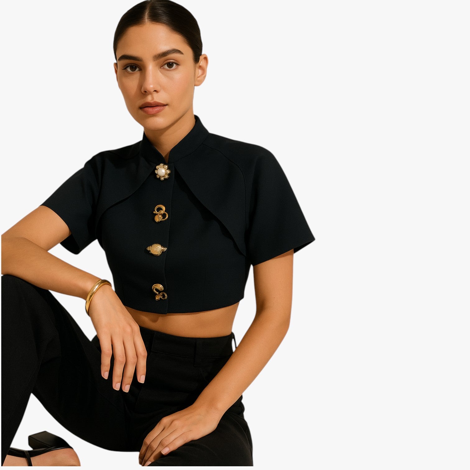 Camicetta corta decorativa in metallo Donna - - Blouse blouse for women camicetta camicetta corta corta daily casual decorativa donna metallo regular fit short sleeve summer tops white women women's blouse women's top clothes woven fabric - Concept Palermo