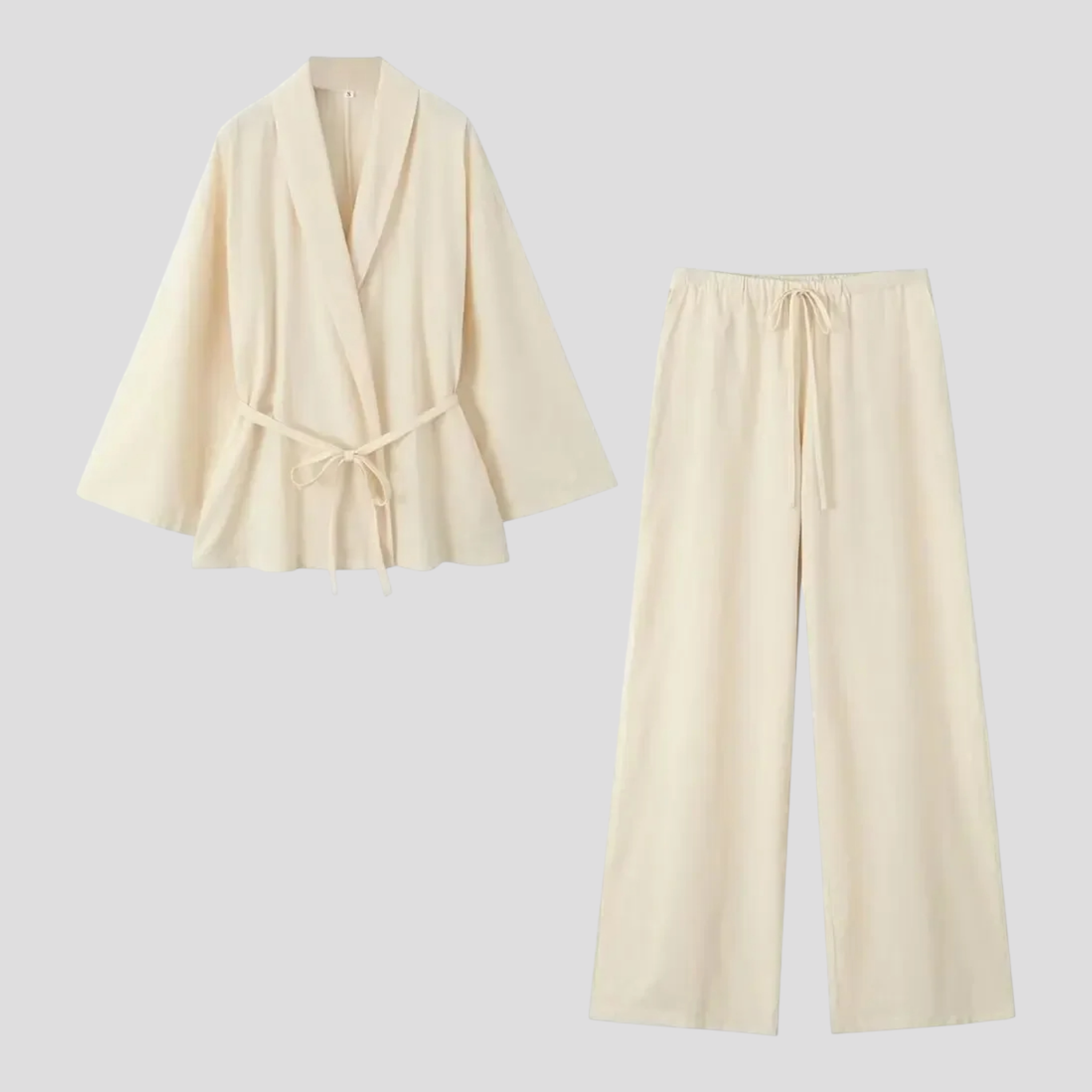 Kimono Elegante in Lino da Donna con Cintura - Perfetto per Estate e Primavera - Avorio - cintura clothing kimono kimono lino lino outfit outfit sets topwear trouser women - Concept Palermo