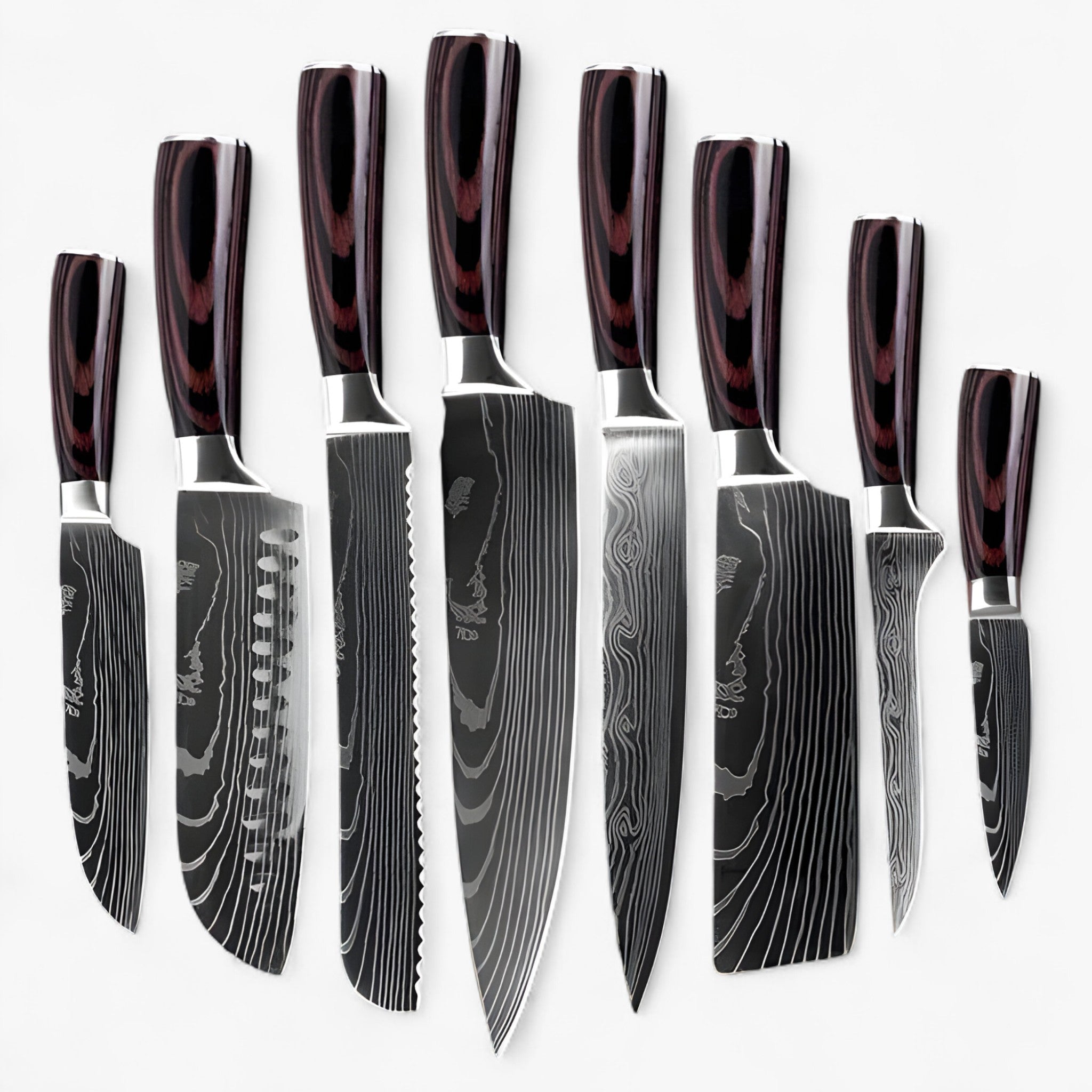 Set 8 Coltelli da Cucina Giapponesi Calla in Acciaio Damasco, Affilatissimi per Chef Professionisti - MONTAGGIO COMPLETO (8 COLTELLI) - calla coltelli cucina damasco damascus pattern giapponesi high-quality knife home & garden Japanese knife kitchen knife set Kitchen Knives knife set knives motivo - Concept Palermo