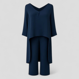 Completo Elegante Donna Morbido Due Pezzi con Pantaloni e Blusa Comoda - Blu Navy - abbigliamento chic abbigliamento leggero completo completo donna completo elegante completo estivo donna fashion femminile Linen moda curvy outfit sets outfit versatili pezzi set a due pezzi Solid stile casual stile formale Women - Concept Palermo