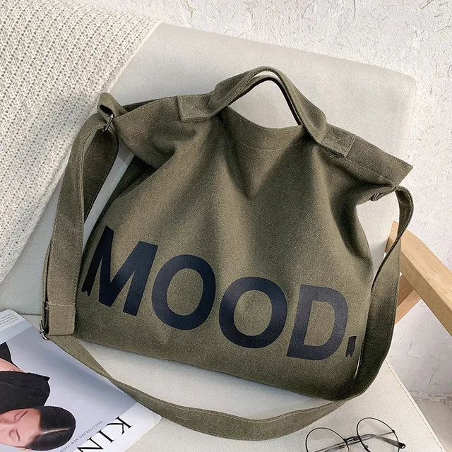 Borsa Tote Donna Grande in Tela con Stampa Vibe - Spiaggia, Shopping, Viaggio - Verde - Bags borsa donna handbags stampa tela tote bags vibe visibile women bags - Concept Palermo