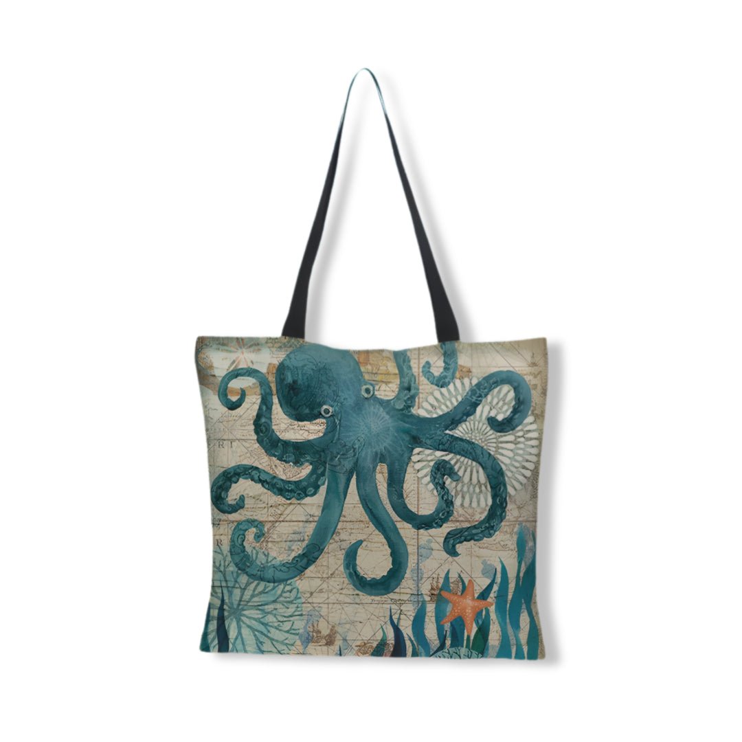 Borsa da spiaggia in lino con stampa sull'oceano Donna - - bags borsa borsa spiaggia donna lino oceano shopper bags spiaggia stampa tote bag - Concept Palermo