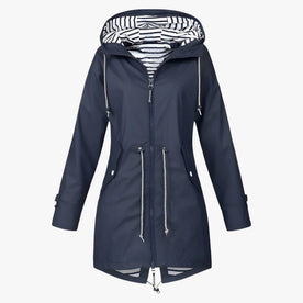 Vestibilità regolabile con fodera del cappuccio a righe - Blu scuro - cappuccio Damen fodera Linen regolabile righe Solid spring Spring Summer summer vestibilità vestibilità regolabile women Women fashion women's coats & jackets - Concept Palermo