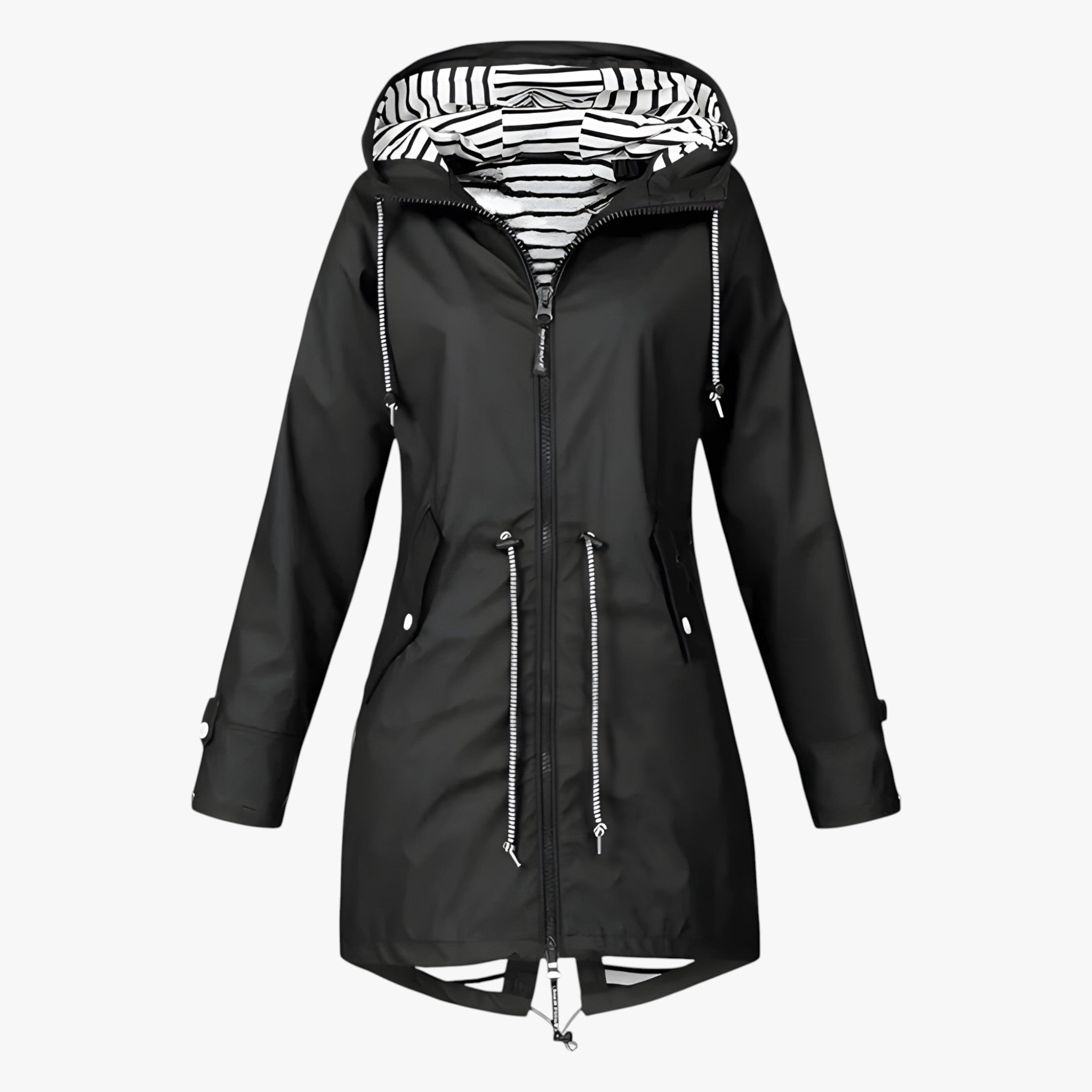 Vestibilità regolabile con fodera del cappuccio a righe - Nero - cappuccio Damen fodera regolabile righe spring summer vestibilità vestibilità regolabile women Women fashion women's coats & jackets - Concept Palermo