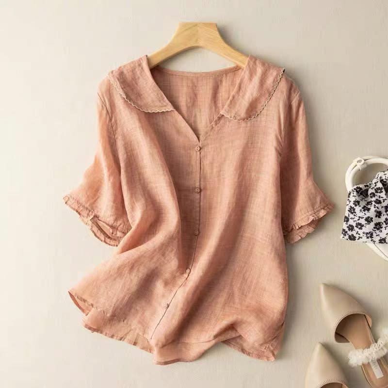 Blusa Donna Lino con Colletto Smerlato - Vestibilità Rilassata